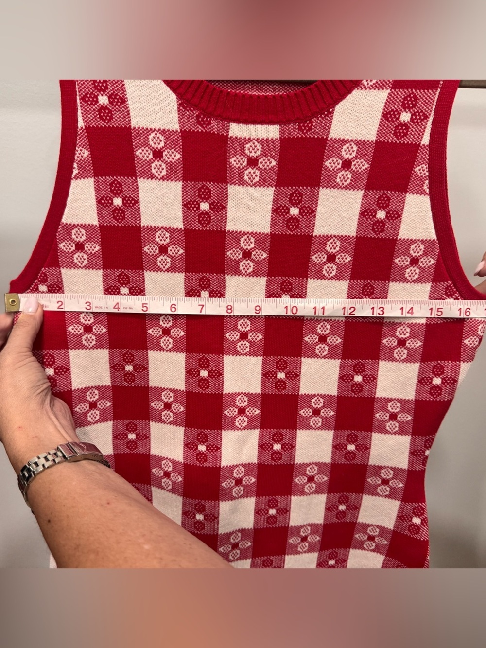 NWOT Anthropologie Rachel Antonoff Red & White Gingham Knit Mini Dress Size M - Picture 11 of 12